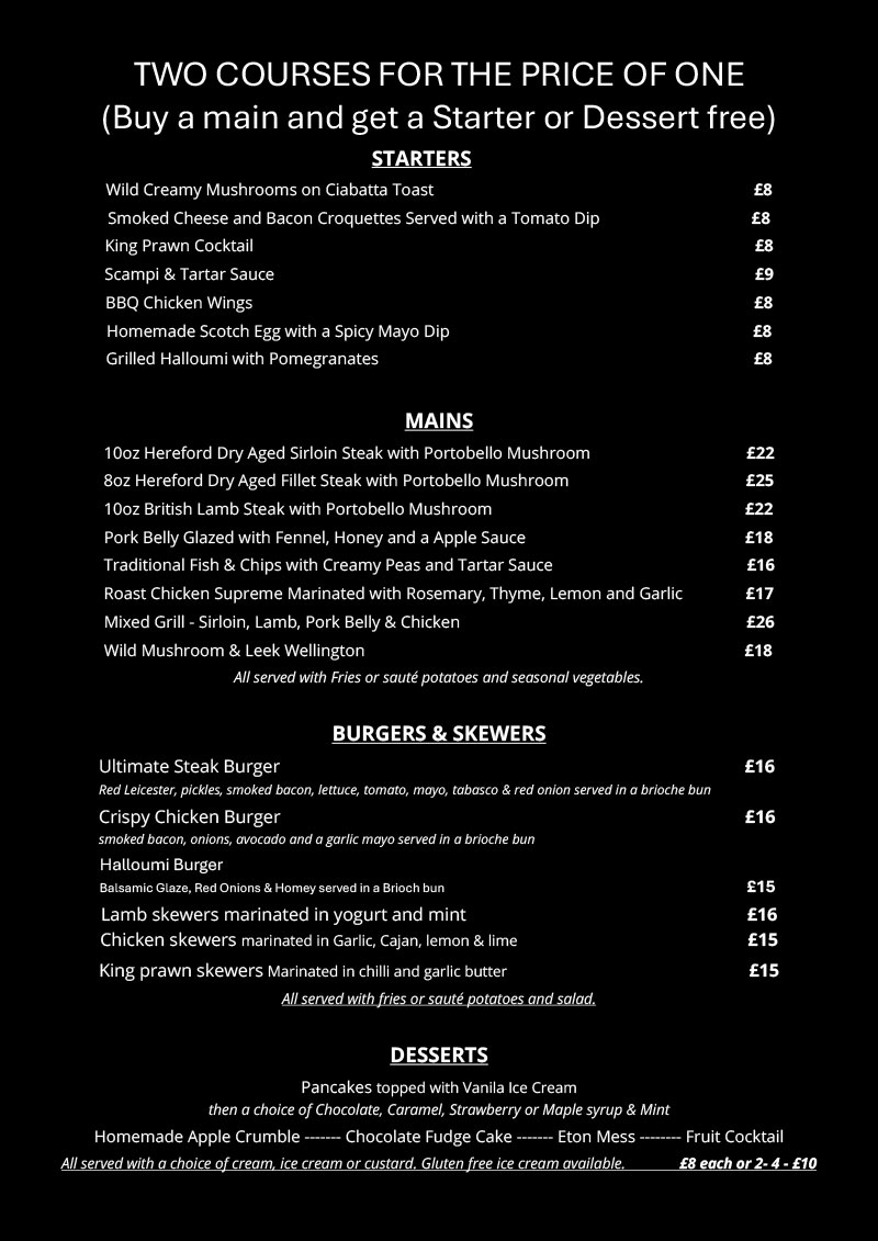 The Sea Lounge Menu April 2024